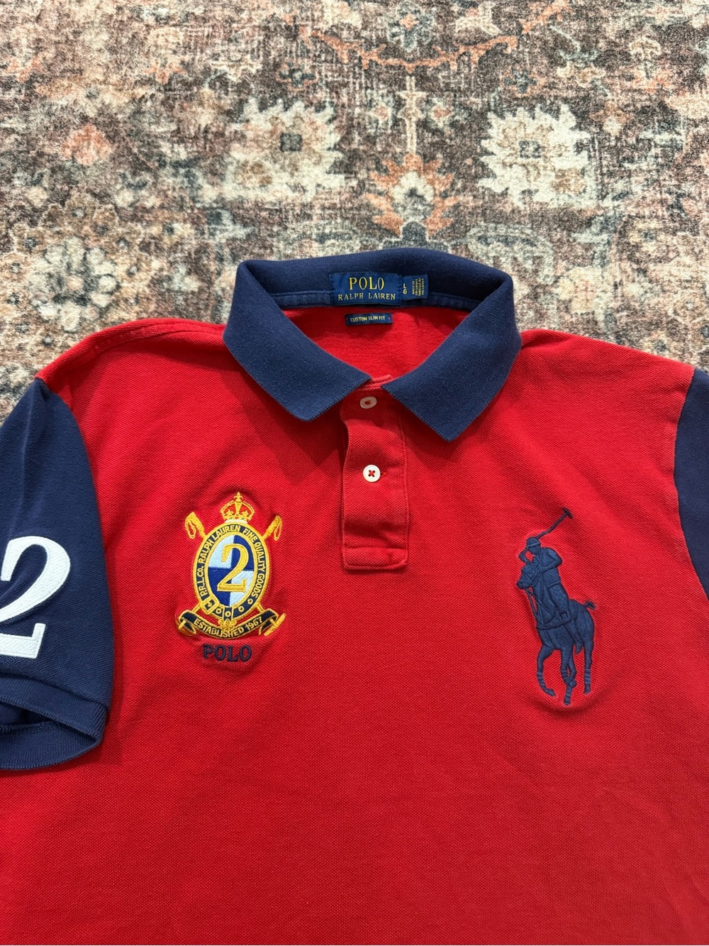 Polo by Ralph Lauren Red & Navy big only and emblem polo size large